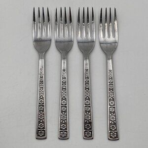 TTC Stainless Steel Korea Salad Dessert Fork Flatware Flower Floral 4 Piece